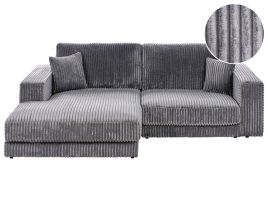TOFOLEN Jumbo Cord 3 Seater L Shaped Corner Sofa - Grey, Left Hand Facing