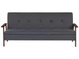 3 Seater Sofabed - TORJAN Fabric Dark Grey and Dark Wood