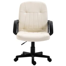 Swivel Executive Office Chair Home Office Mid Back PU Leather Computer Desk Chair for Adults with Arm, Wheels, Cream