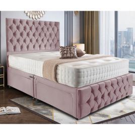 Nevada Divan Plush Velvet Bed - Pink in 5 Sizes