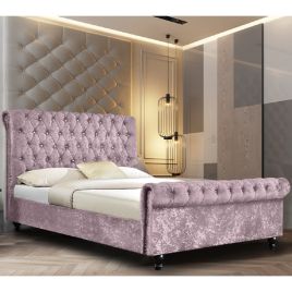 Arisa Crush Velvet Bed - Pink in 5 Sizes