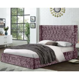 Eniya Crush Velvet Bed - Pink in 5 Sizes