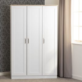 Wardrobe - PORTLETHEN 3 Door Wardrobe White Oak Effect 119.5cm