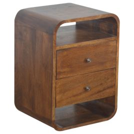 Chestnut Curved Edge Bedside Table with 2 Drawers