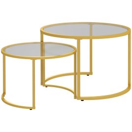 HERON Coffee Table Set of 2 Modern Nest of Tables Gold Tone