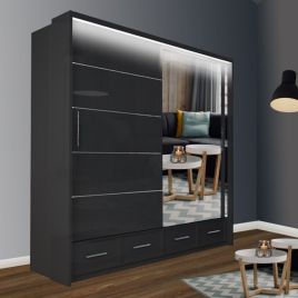 Sliding Wardrobe - CHESHAM I 2 Door Mirrored Wardrobe Black 208cm