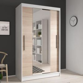 Pageant Sliding Door Wardrobe 120cm in White Matt with Sonoma Oak Fronts