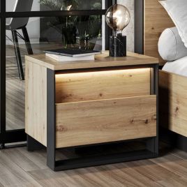 Bedside Table - SYRENYX 2 Drawer Nightstand Oak Artisan and Black Matt 55cm