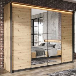 Wardrobe - QUINTON 4 Door Wardrobe Oak Artisan and Black Matt 250cm