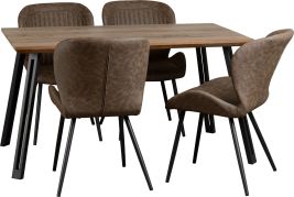 Quebec Straight Edge Dining Set - Oak Effect Black Brown Faux Leather