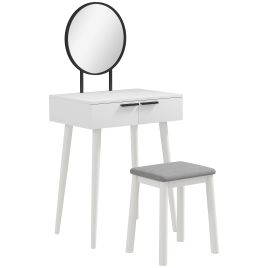 HERON Dressing Table with Mirror and Stool Vanity Makeup Desk Set White