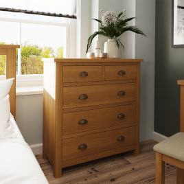 Oak Finish Chest of Drawers - MEYAH Medium Chest  5 Drawers