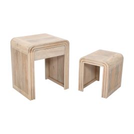 Denise Carved Mango Wood Nest Of 2 Tables With Drawer