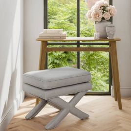 RHOAN Linen Footstool - Light Grey