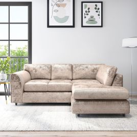VELOURA Crush Velvet 4 Seater L Shaped Fullback Corner Sofa - Mink , Right Hand Facing