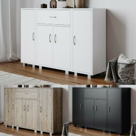 2 Sizes Wooden Free Standing Side Cabinet with Stainless Steel Handle - 5 Colour