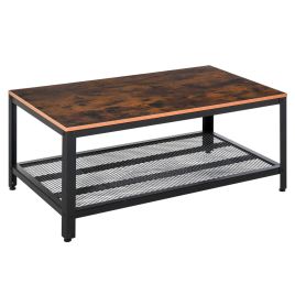 Industrial Style 2-Tier Wooden Coffee Table - Wood Grain