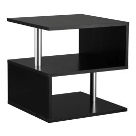 Coffee End Table S shape 2 Tier Storage Shelves Organizer Versatile Home office furniture (Black)