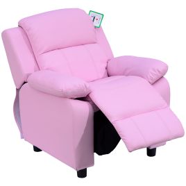 Children Recliner Lounger Sofa Seat PU Leather Look with Storage Space - Pink