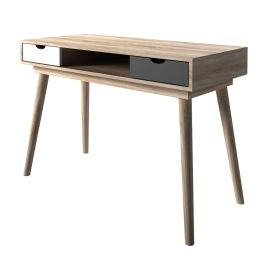 Scandi 2 Drawer Oak Desk Table - Grey