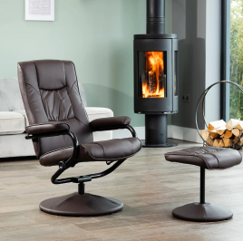 IMPERA Leather Recliner Swivel Chair - Brown