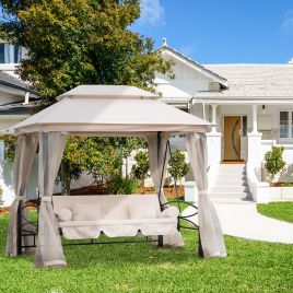 2-in-1 Convertible Garden Gazebo Swing Chair Bed 