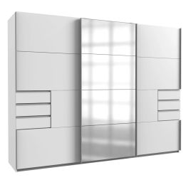 Sliding Wardrobe - SOGO 3 Door Mirrored Wardrobe White 270cm