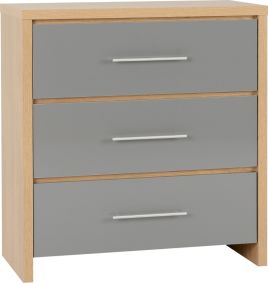 SELSEY I Oak Finish Chest of Drawers - Medium-sized, 3 Drawers