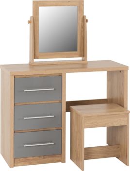 Seville 3 Drawer Dressing Table Set - Grey High Gloss Light Oak Effect Veneer