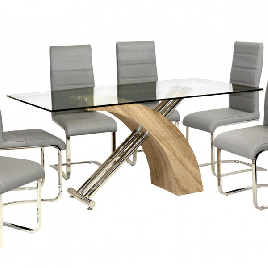 Lynmouth Chrome and Natural Finish Dining Table - Oak Effect