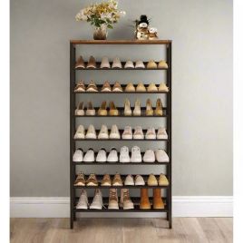 ROVESTA 8-Tier Shoe Rack with Adjustable Shelves - Rustic Brown and Black