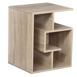 Side Table, 3 Tier End Table with Open Storage Shelves, Living Room Coffee Table Organiser Unit, Oak Colour