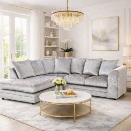 ARABIA Crushed Velvet 4 Seater L Shaped - Left Hand Facing Corner Sofa - Silver