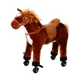Kids Plush Ride On Walking Horse W/Sound-Brown