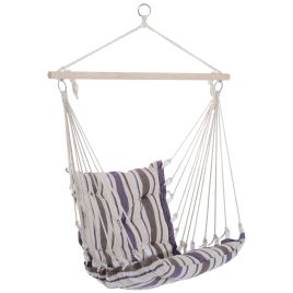 Outdoor Hammock Hanging Rope Cushioned Chair Garden Yard Patio Swing Seat Wooden Cotton Cloth (Brown)