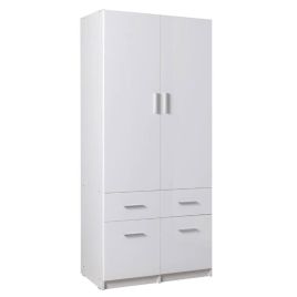 Wardrobe - MANISTA III 2 Door 4 Drawer Wardrobe White Gloss 92cm