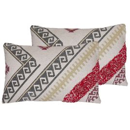 Set of 2 Cotton Cushions Geometric Pattern Multicolour