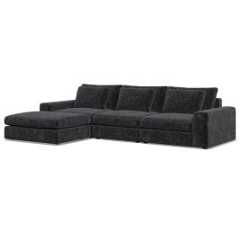 Corner Sofa - SOVA Fabric 3 Seater Right Hand Facing Black - Footstool End