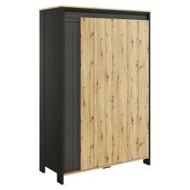 Wardrobe - SPRINGHILL 3 Door Wardrobe Oak Artisan and Black Matt 123cm