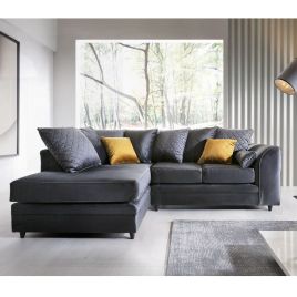 NIOMI Velvet 4 Seater L Shaped - Left Hand Facing Corner Sofa - Dark Grey