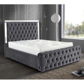 Elegance Plush Velvet Mirrored Bed - Steel in 5 Sizes