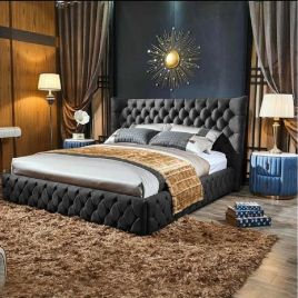 Royale Plush Velvet Bed - Steel in 5 Sizes