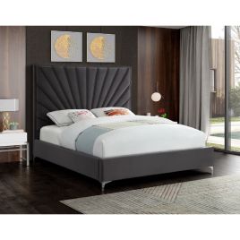 Errence Plush Velvet Bed - Steel in 5 Sizes