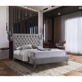 Casana Plush Velvet Bed - Steel in 5 Sizes