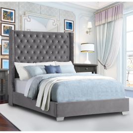 Nivana Plush Velvet Bed - Steel in 5 Sizes