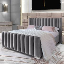 Melina Plush Velvet Bed - Steel in 5 Sizes