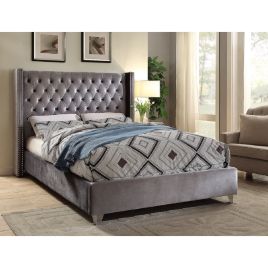 Adriana Plush Velvet Bed - Steel in 5 Sizes