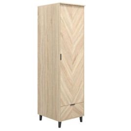 Wardrobe - STONEHAVEN Chevron Pattern 1 Door Wardrobe Oak Finish 50cm