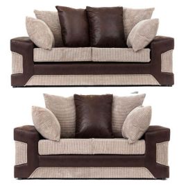DENZEL Jumbo Cord 3 and 2 Seater Scatterback Sofa Set - Brown and Beige