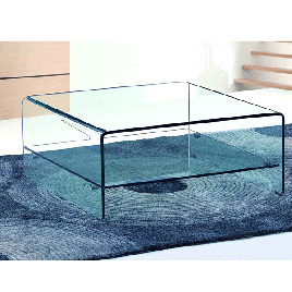 Rochford Tempered Glass Square Coffee Table with Shelf - Square